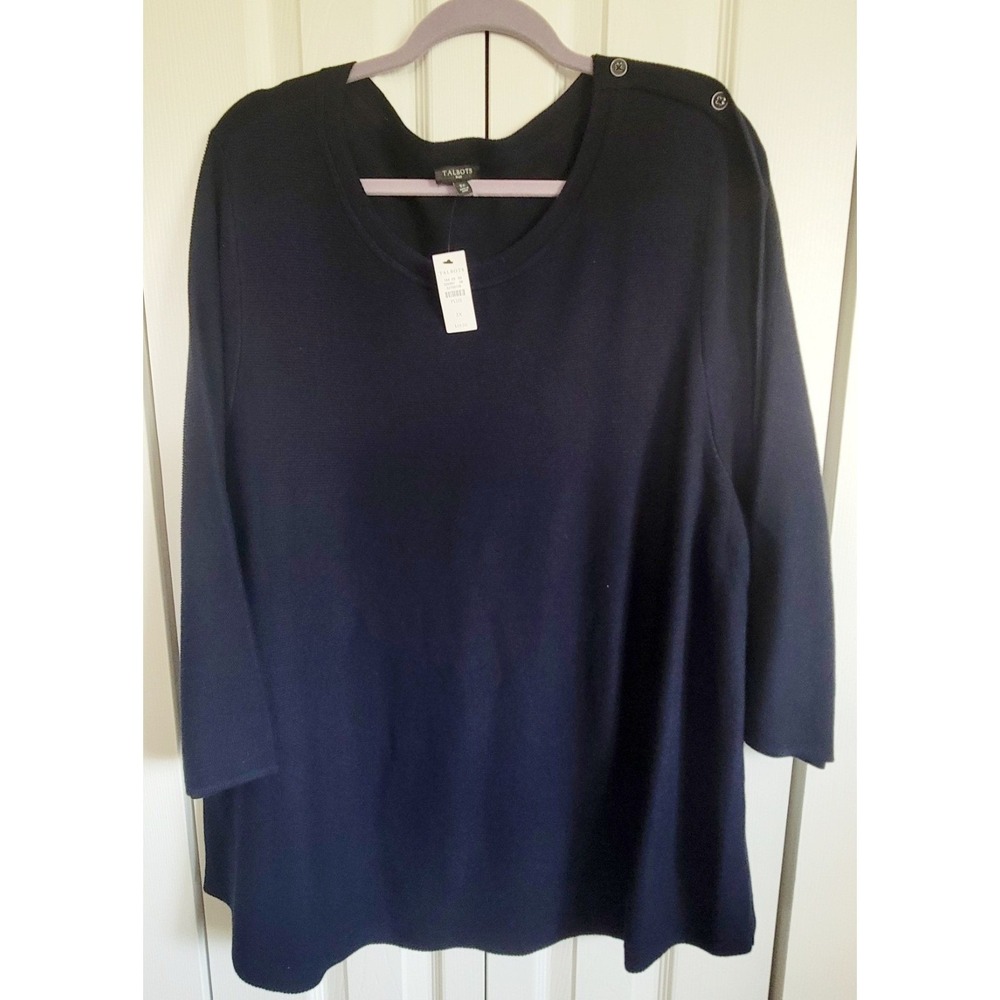 Talbots 3X Pullover Knit Sweater Size 3X Navy Blue Cotton LS Round Neck NWT $90